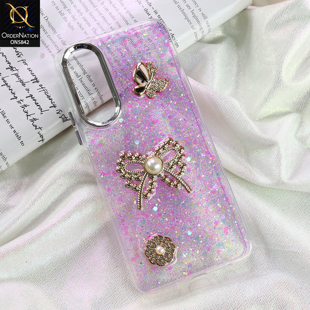 Vivo Y28 5G Cover - Pink - New Beeded Rhinestones Shinny Glitter