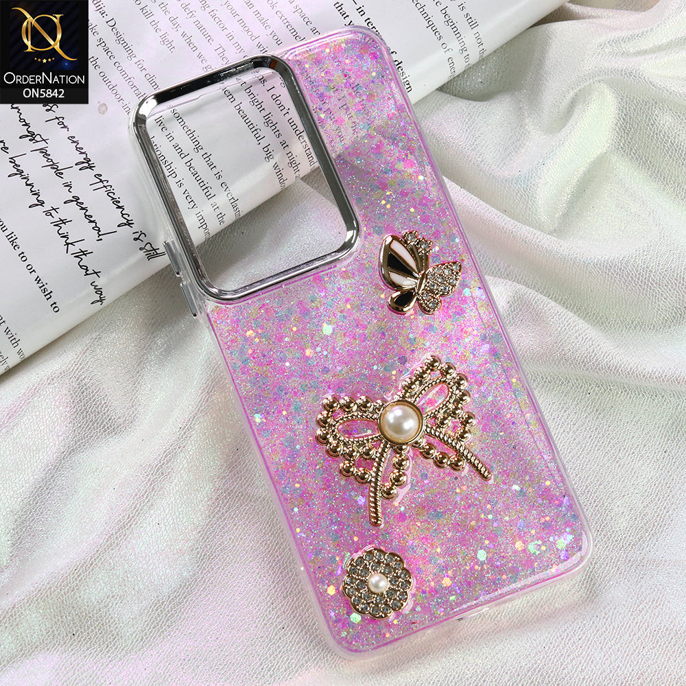 Vivo Y300t / Vivo T4x Cover - Pink - New Beeded Rhinestones Shinny Glitter