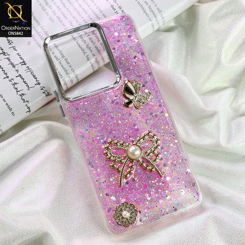 Vivo Y35 Cover - Pink - New Beeded Rhinestones Shinny Glitter