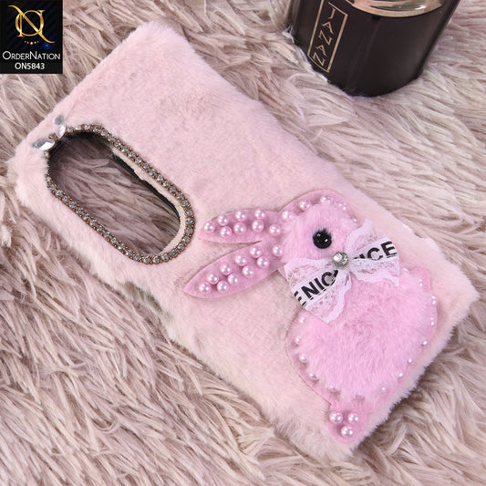 Infinix Hot 60i 4G Cover - Light Pink - New Cute 3D Bunny Warm Plush Fluffy Case