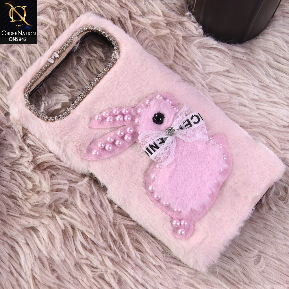 Infinix Smart 10 Plus Cover - Light Pink - New Cute 3D Bunny Warm Plush Fluffy Case
