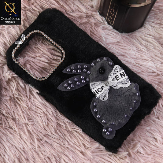 Realme C71 Cover - Black - New Cute 3D Bunny Warm Plush Fluffy Case