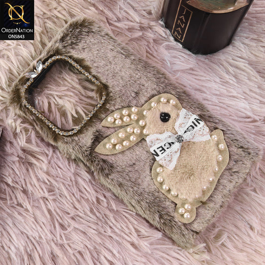 Realme C71 Cover - Brown - New Cute 3D Bunny Warm Plush Fluffy Case