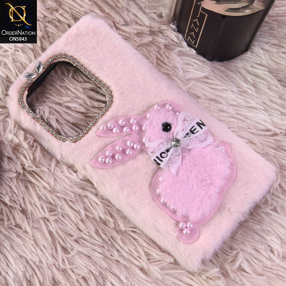 Realme C71 Cover - Light Pink - New Cute 3D Bunny Warm Plush Fluffy Case