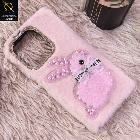 Realme C71 Cover - Light Pink - New Cute 3D Bunny Warm Plush Fluffy Case