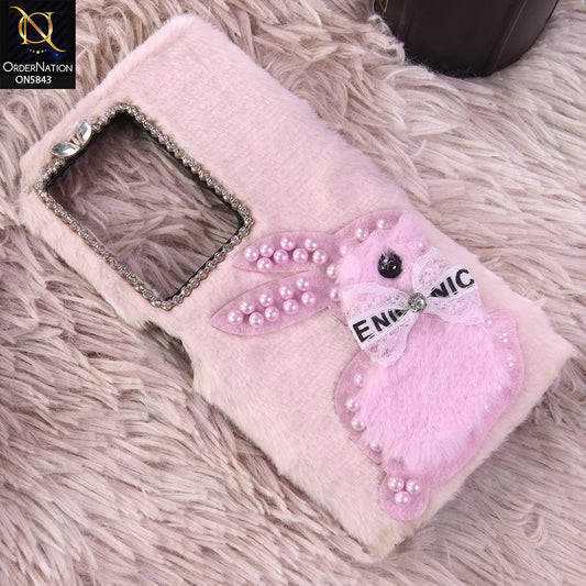 Realme Narzo 80 Lite Cover - Light Pink - New Cute 3D Bunny Warm Plush Fluffy Case