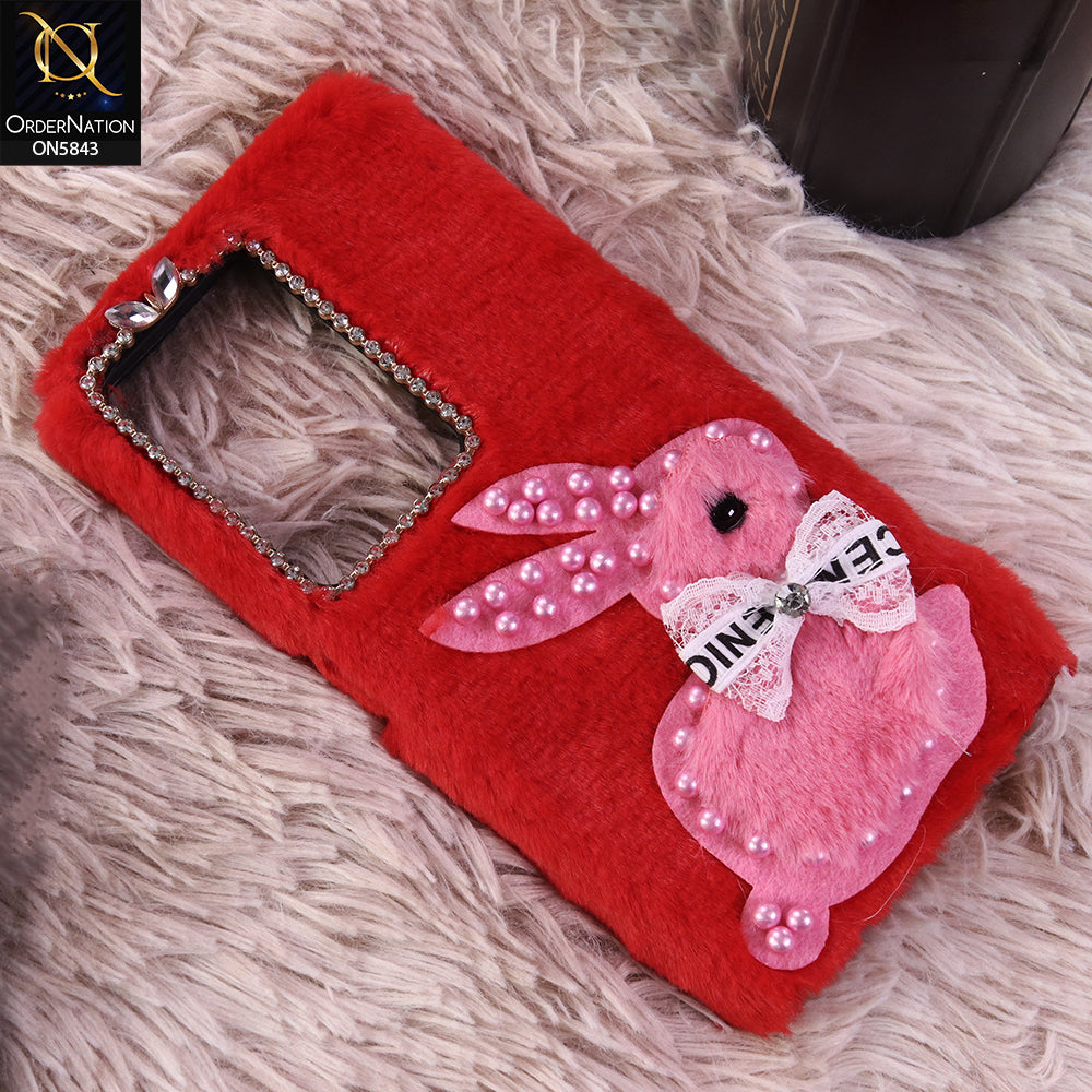 Realme Note 70 Cover - Red - New Cute 3D Bunny Warm Plush Fluffy Case