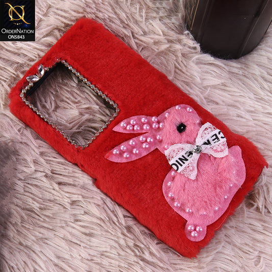 Realme Note 70T Cover - Red - New Cute 3D Bunny Warm Plush Fluffy Case