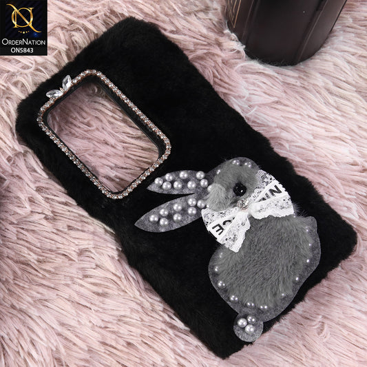 Xiaomi Redmi 15 4G Cover - Black - New Cute 3D Bunny Warm Plush Fluffy Case