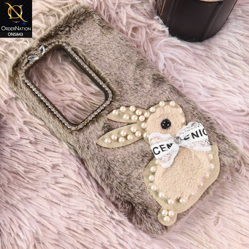 Xiaomi Redmi 15 4G Cover - Brown - New Cute 3D Bunny Warm Plush Fluffy Case