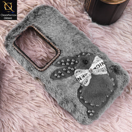 Xiaomi Redmi 15 4G Cover - Gray - New Cute 3D Bunny Warm Plush Fluffy Case
