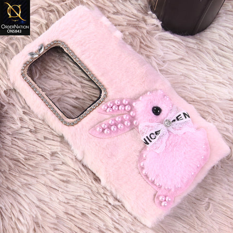 Xiaomi Redmi 15 4G Cover - Light Pink - New Cute 3D Bunny Warm Plush Fluffy Case