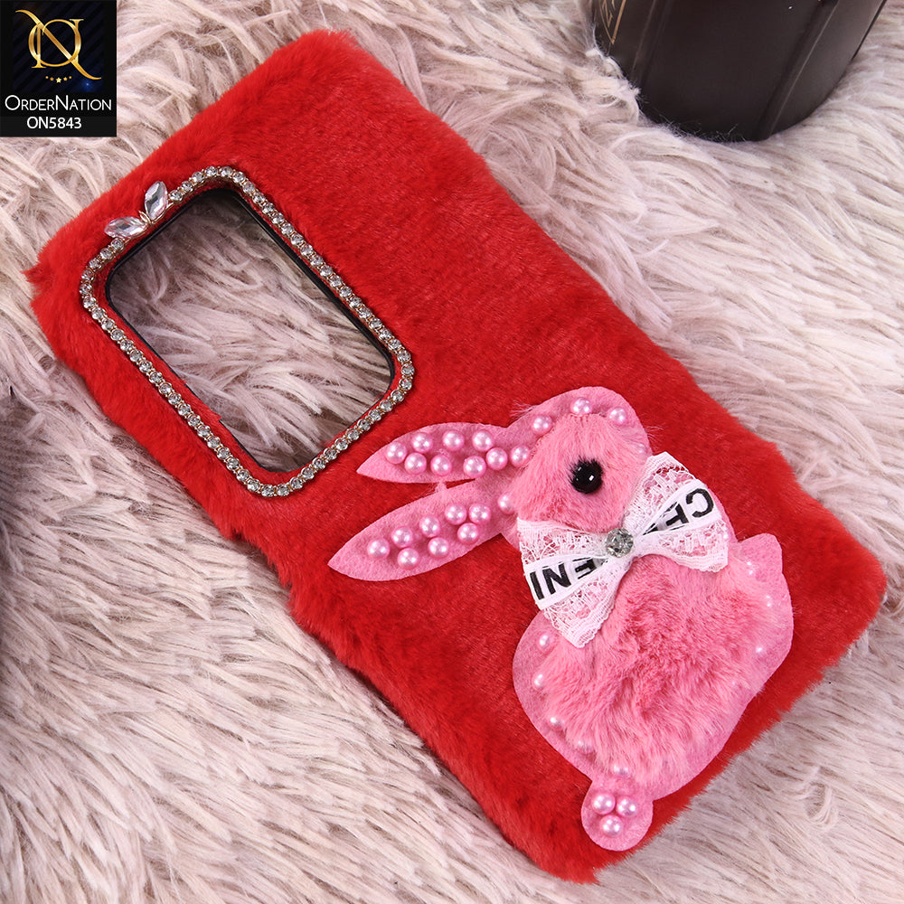 Xiaomi Redmi 15 4G Cover - Red - New Cute 3D Bunny Warm Plush Fluffy Case