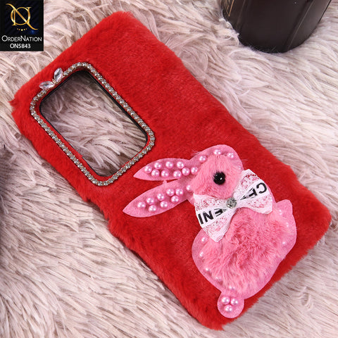 Xiaomi Redmi 15 4G Cover - Red - New Cute 3D Bunny Warm Plush Fluffy Case
