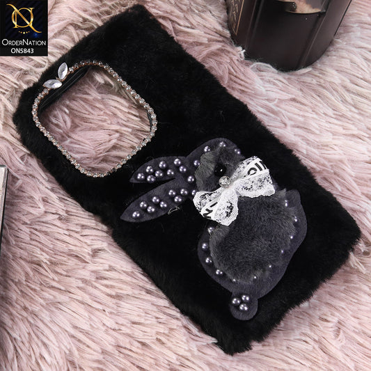 Xiaomi Redmi 15C 4G Cover - Black - New Cute 3D Bunny Warm Plush Fluffy Case