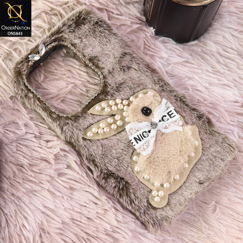 Xiaomi Redmi 15C 4G  Cover - Brown - New Cute 3D Bunny Warm Plush Fluffy Case