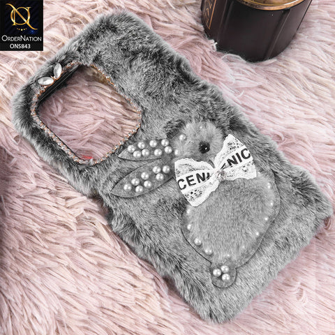 Xiaomi Poco C85 4G Cover - Gray - New Cute 3D Bunny Warm Plush Fluffy Case