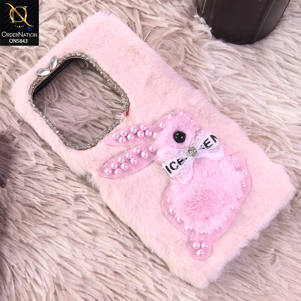 Xiaomi Redmi 15C 4G Cover - Light Pink - New Cute 3D Bunny Warm Plush Fluffy Case