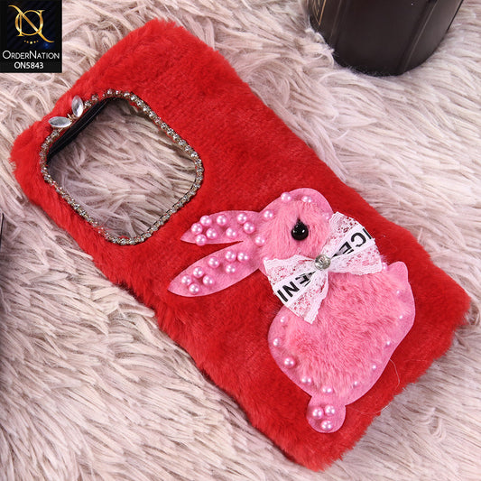 Xiaomi Poco C85 4G Cover - Red - New Cute 3D Bunny Warm Plush Fluffy Case