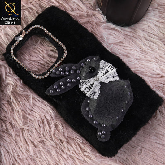 Tecno Spark 40C Cover - Black - New Cute 3D Bunny Warm Plush Fluffy Case