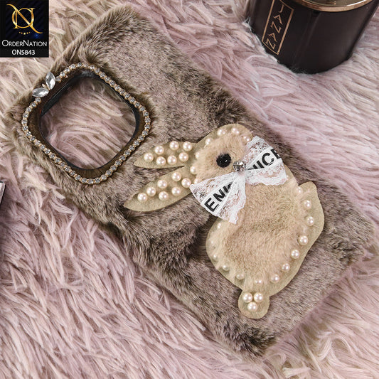 Tecno Spark 40C Cover - Brown - New Cute 3D Bunny Warm Plush Fluffy Case