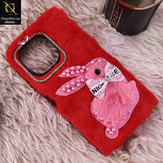 Tecno Spark 40C Cover - Red - New Cute 3D Bunny Warm Plush Fluffy Case