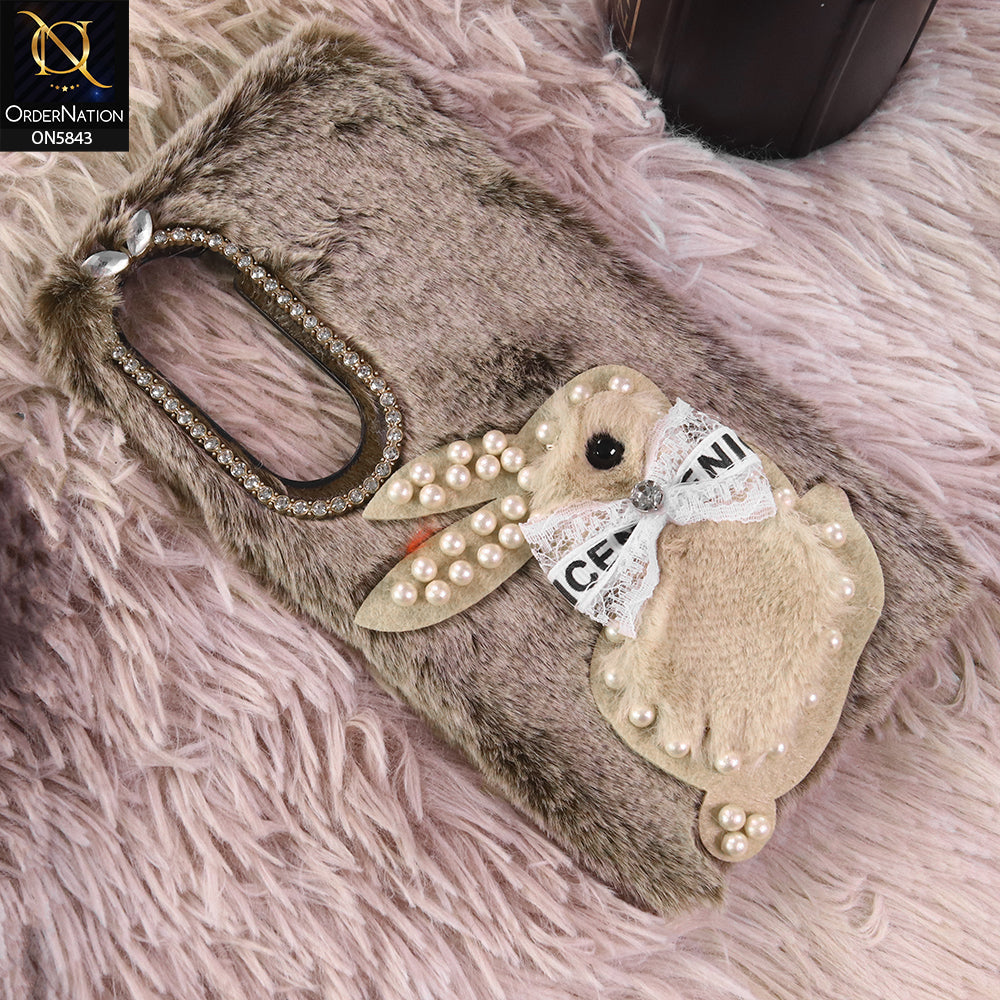 Tecno Spark 40 Pro Cover - Brown - New Cute 3D Bunny Warm Plush Fluffy Case
