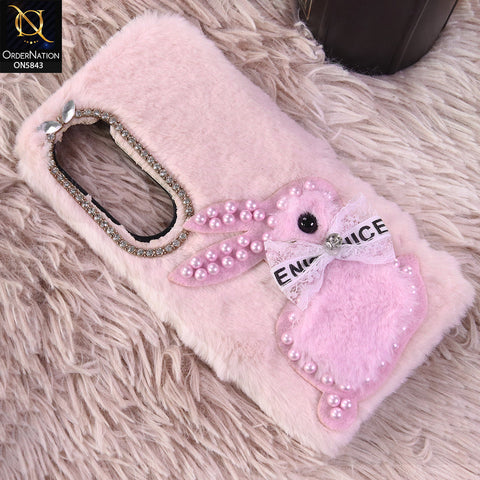 Tecno Spark 40 Pro Cover - Light Pink - New Cute 3D Bunny Warm Plush Fluffy Case