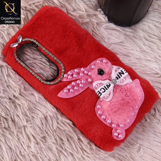 Tecno Spark 40 Pro Cover - Red - New Cute 3D Bunny Warm Plush Fluffy Case
