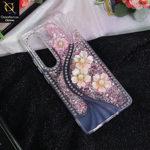 Tecno Camon 40 Pro Cover - Pink - New Premium Fancy Flower Bling Glitter Rinestone Soft Case