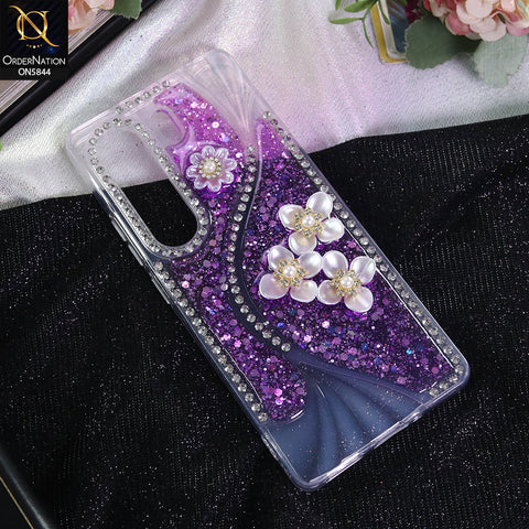 Tecno Camon 40 Pro Cover - Purple - New Premium Fancy Flower Bling Glitter Rinestone Soft Case