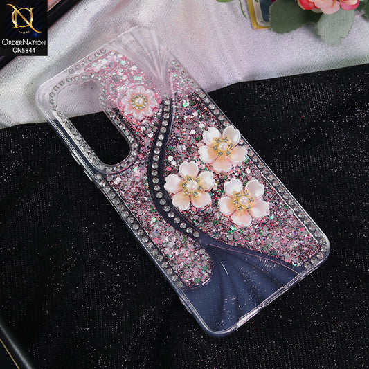 itel City 100 Cover - Pink - New Premium Fancy Flower Bling Glitter Rinestone Soft Case