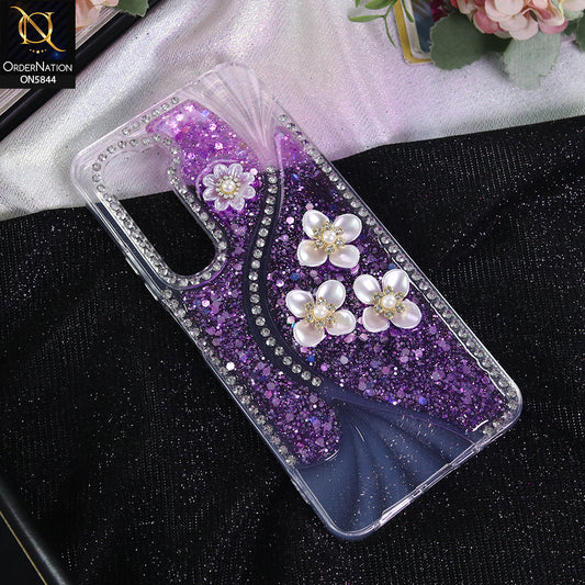 itel City 100 Cover - Purple - New Premium Fancy Flower Bling Glitter Rinestone Soft Case