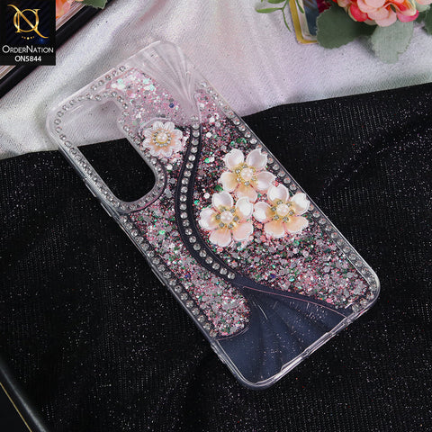 Infinix Hot 60i 4G Cover - Pink - New Premium Fancy Flower Bling Glitter Rinestone Soft Case