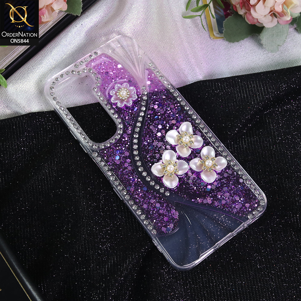 Infinix Hot 60 Cover - Purple - New Premium Fancy Flower Bling Glitter Rinestone Soft Case