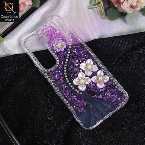 Infinix Hot 60 Cover - Purple - New Premium Fancy Flower Bling Glitter Rinestone Soft Case
