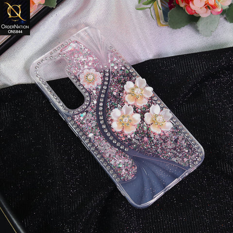 Infinix Hot 60 Pro Cover - Pink - New Premium Fancy Flower Bling Glitter Rinestone Soft Case