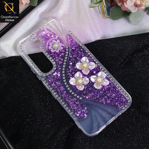 Infinix Hot 60 Pro Cover - Purple - New Premium Fancy Flower Bling Glitter Rinestone Soft Case