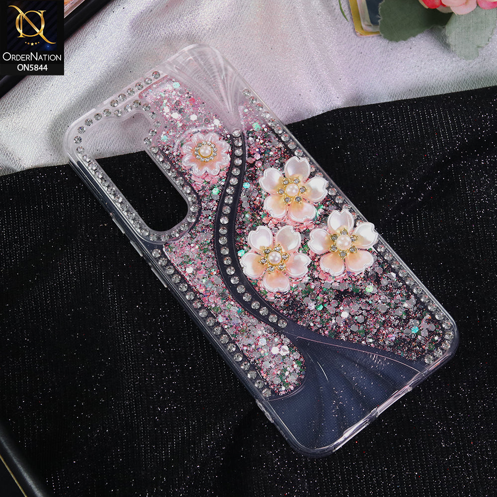 Infinix Hot 60 Pro Plus Cover - Pink - New Premium Fancy Flower Bling Glitter Rinestone Soft Case