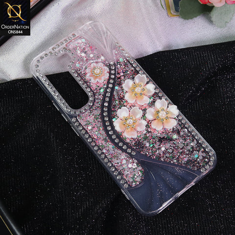 Infinix Hot 60 Pro Plus Cover - Pink - New Premium Fancy Flower Bling Glitter Rinestone Soft Case