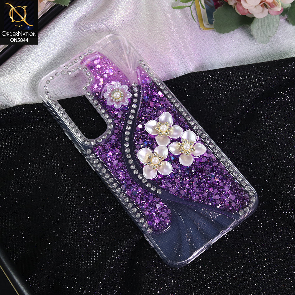 Infinix Hot 60 Pro Plus Cover - Purple - New Premium Fancy Flower Bling Glitter Rinestone Soft Case