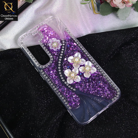 Infinix Hot 60 Pro Plus Cover - Purple - New Premium Fancy Flower Bling Glitter Rinestone Soft Case