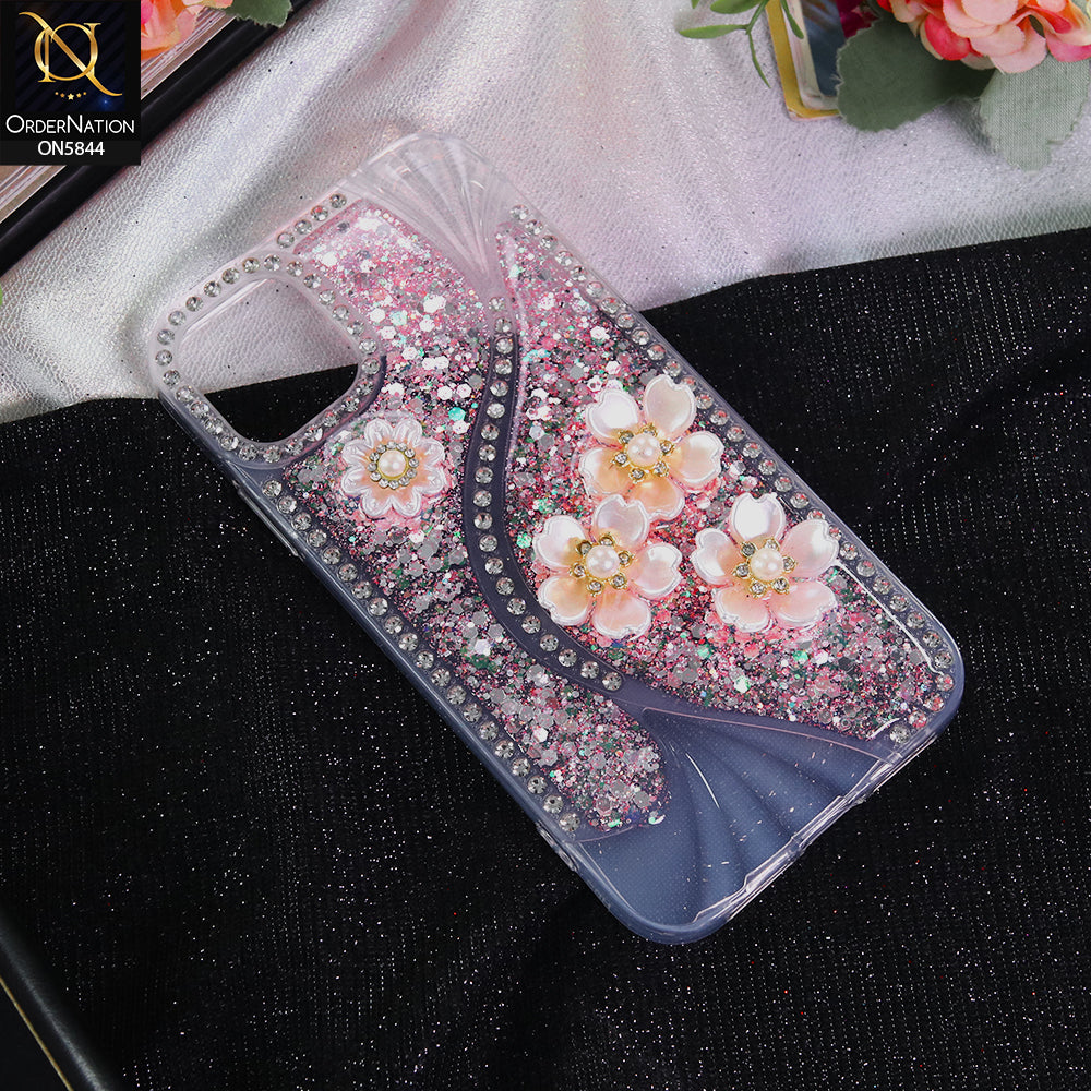 iPhone 11 Cover - Pink - New Premium Fancy Flower Bling Glitter Rinestone Soft Case