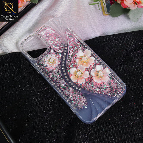 iPhone 11 Cover - Pink - New Premium Fancy Flower Bling Glitter Rinestone Soft Case