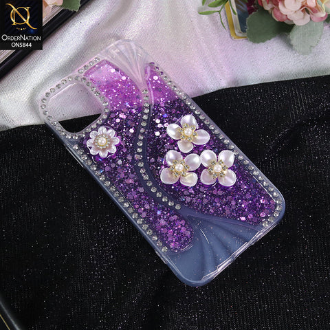 iPhone 11 Cover - Purple - New Premium Fancy Flower Bling Glitter Rinestone Soft Case