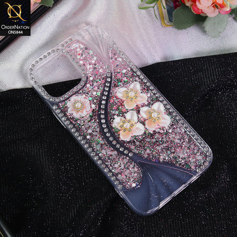 iPhone 12 Pro Max Cover - Pink - New Premium Fancy Flower Bling Glitter Rinestone Soft Case