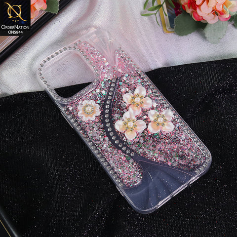 iPhone 14 Pro Max Cover - Pink - New Premium Fancy Flower Bling Glitter Rinestone Soft Case