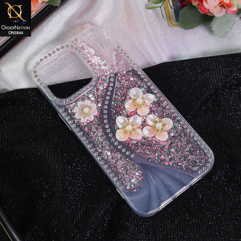iPhone 15 Pro Max Cover - Pink - New Premium Fancy Flower Bling Glitter Rinestone Soft Case