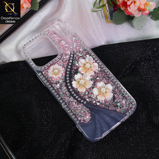 iPhone 16 Pro Max Cover - Pink - New Premium Fancy Flower Bling Glitter Rinestone Soft Case