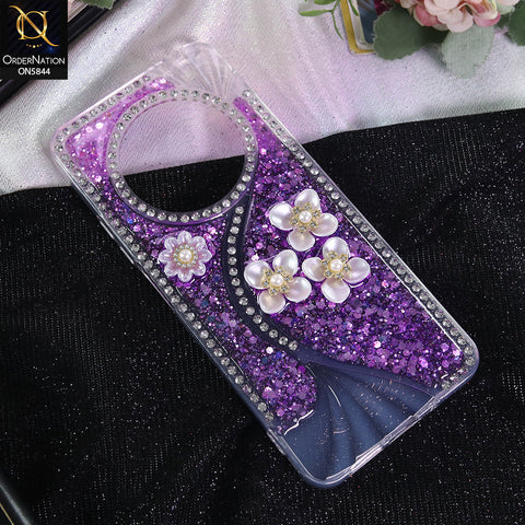 Xiaomi Redmi A4 Cover - Purple - New Premium Fancy Flower Bling Glitter Rinestone Soft Case